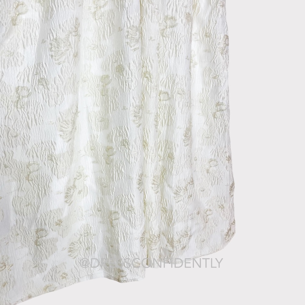 NWT MONIQUE LHUILLIER Spaghetti strap Metallic Jacquard Midi Dress - Ivory - Picture 13 of 16